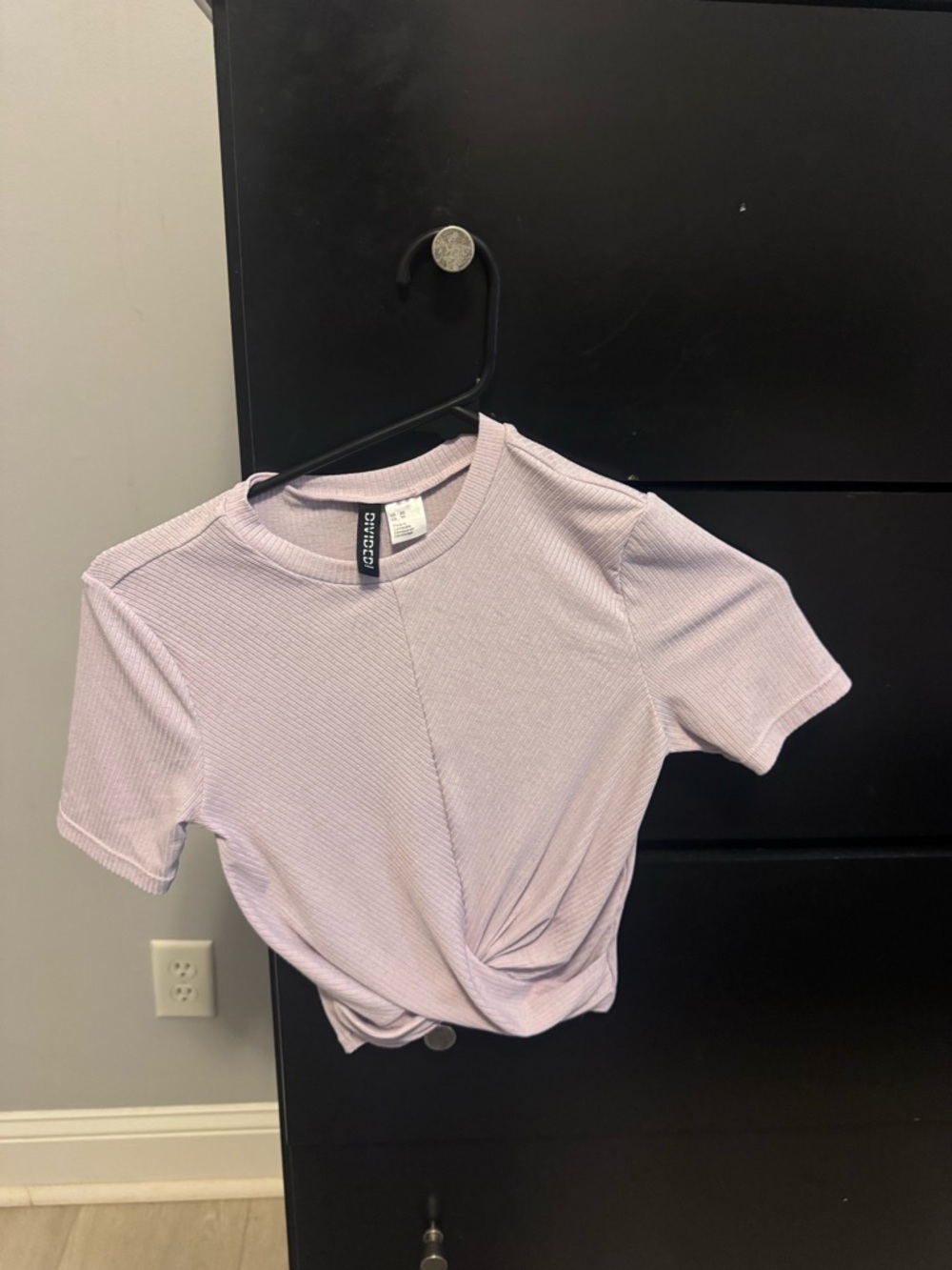 Divided Light Lavender Ribbed Short Sleeve Twist-Front Tee